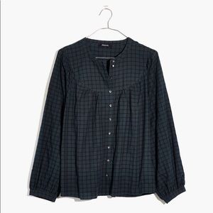 NWT Madewell Plaid Balloon-Sleeve Peasant Top